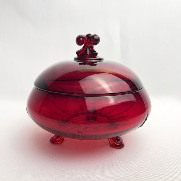 Viking Glass Epic Ruby Red Covered Dish UV Glow Hand Blown Vintage Candy Jar - Picture 1 of 11